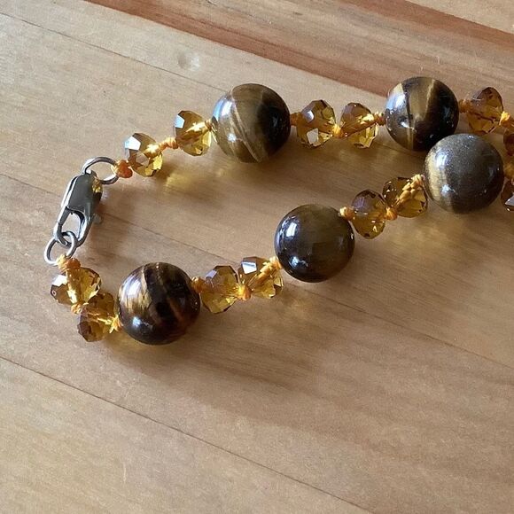 𝅺tiger EYES YELLOW FACETED CRYSTAL WOMAN HAND MADE NECKLACE​ - Picture 5 of 5